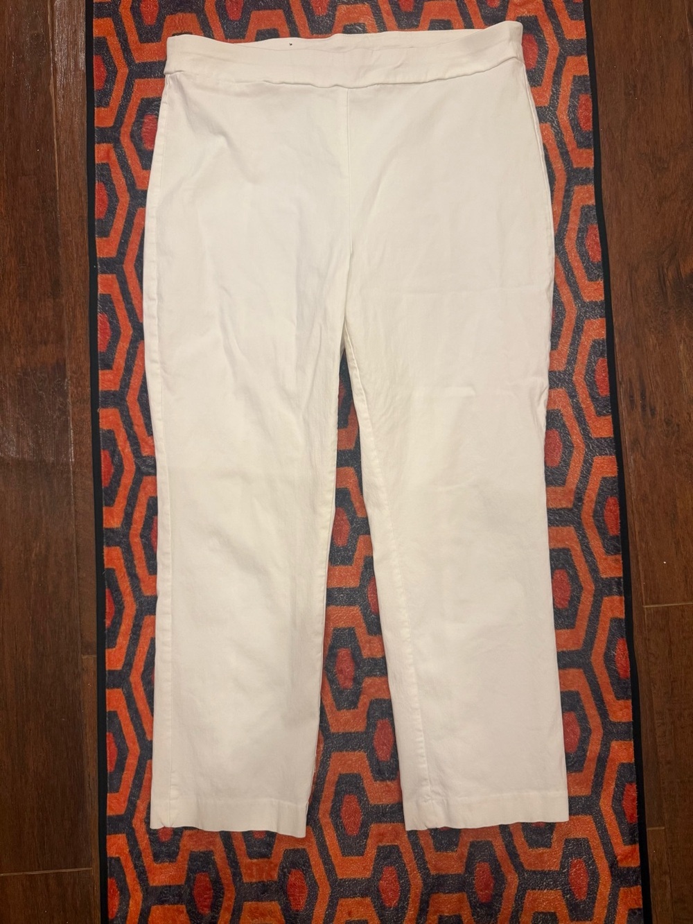 INC International Concepts White Pull On Pants Ruffle Hem Cropped Stretch sz 12
